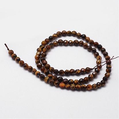 Natural Tiger Eye Beads Strands, Grade AB, Faceted, Round