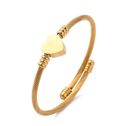 201 bracelet manchette perlé cœur en acier inoxydable, bracelet torque pour femme