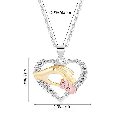 Hand in Hand Love Heart Pendant Necklace Cute Hollow Heart Dangle Necklace Charms Jewelry Gifts for Mom Women Mother's Day Christmas Birthday Anniversary