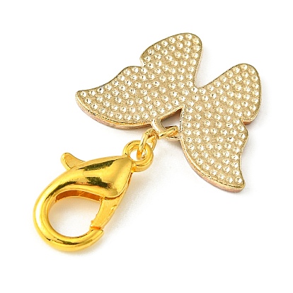 Light Gold Tone Alloy Enamel Butterfly Pendant Decorations, with Lobster Claw Clasps