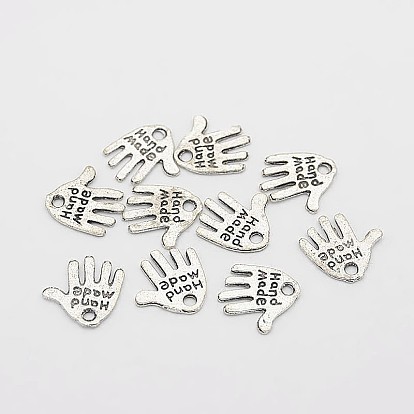 Tibetan Style Alloy Hand Carved Word Hand Made Charms, Cadmium Free & Lead Free, for Gift Package, 12.5x12x0.8mm, Hole: 1mm