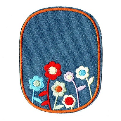 Computerized Embroidery Cloth Iron on/Sew on Patches, Costume Accessories, Oval with Flower