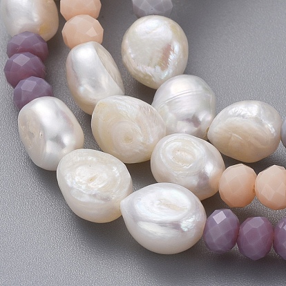 Pulseras elásticas de perlas barrocas naturales, pulseras apilables, con cuentas de cristal rondelle facetadas y bolsas de arpillera
