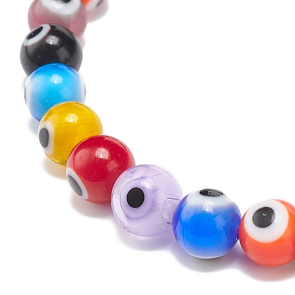 9Pcs 9 Color Handmade Evil Eye Lampwork Round Beaded Stretch Bracelets Set for Children