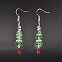 Christmas Glass Beads Dangle Earrings, with Tibetan Style Star Findings, Glass Seed Beads and Brass Earring Hooks, 53mm, Pin: 0.6mm