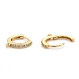 Brass Micro Pave Clear Cubic Zirconia Huggie Hoop Earring Findings, Long-Lasting Plated, Flat Round