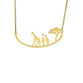 304 Stainless Steel Pendant Necklaces, Giraffe & Tree