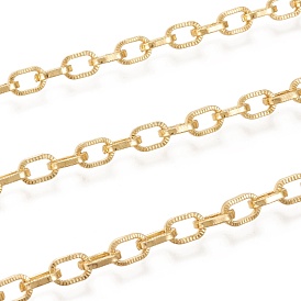 Brass Cable Chains, Textured, with Spool, Long-Lasting Plated, Soldered