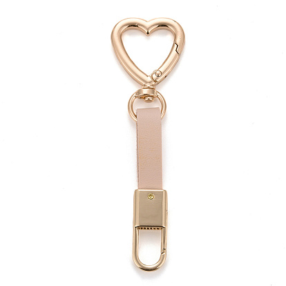 PU Leather Keychains, with Light Gold Alloy Finding, Heart