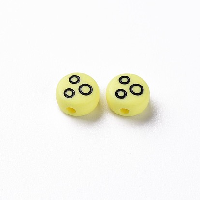 Opaque Acrylic Beads, Flat Round with Black Random Expression