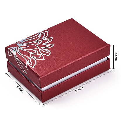 Картон комплект ювелирных изделий коробки, цветочный принт снаружи и черная губка внутри, прямоугольные