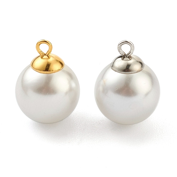 304 charmes en acier inoxydable, avec perles d'imitation en plastique blanc