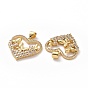 Brass Cubic Zirconia Pendants, Heart with Butterfly Charm