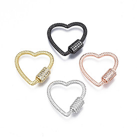 Laiton micro pave clair zircone cubique vis mousqueton charmes de verrouillage, pour la fabrication de porte-clés, cœur