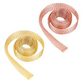 PandaHall Elite 2 Boxes 2 Colors Mesh Ribbon, Copper Wire Mesh Ribbon, for Wrapping, Floral Designs, Weddings, Jewelry Making, DIY Beading Craft, Dark Salmon & Gold