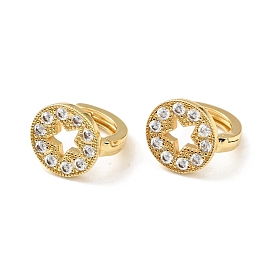 Clear Cubic Zirconia Star Hoop Earrings, Rack Plating Brass Jewelry for Women, Cadmium Free & Nickel Free & Lead Free
