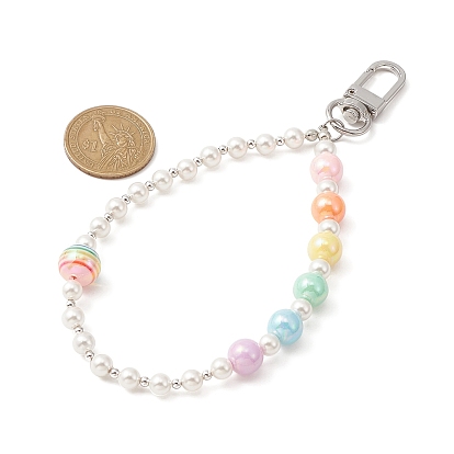 Acrylic Shell Pearl Beaded Mobile Straps, with Alloy Spring Gate Ring and Plastic Cell Phone Lanyard Tether