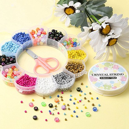 Glass Seed Beads & Acrylic Beads DIY Jewelry Sets, with 1Pc Stainless Steel Scissors, 1Pc Rectangle PVC Zip Lock Bags, 1 Roll Elastic Crystal Thread