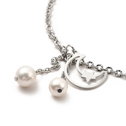 Ccb perle & 304 bracelet de cheville à breloques en acier inoxydable pour femme