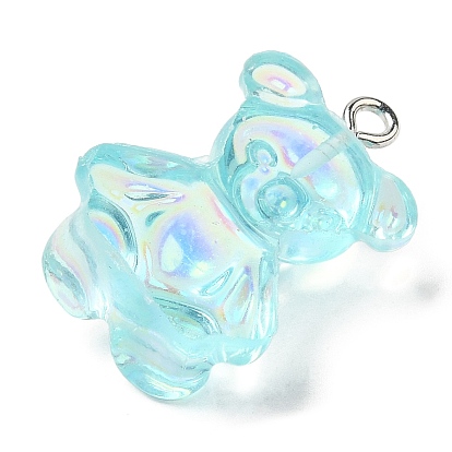 Colgantes de resina transparente, Charms de osos iridiscentes con aros de hierro chapados en platino.
