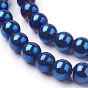 Non-magnétiques perles d'hématite synthétique brins, bleu plaqué, ronde