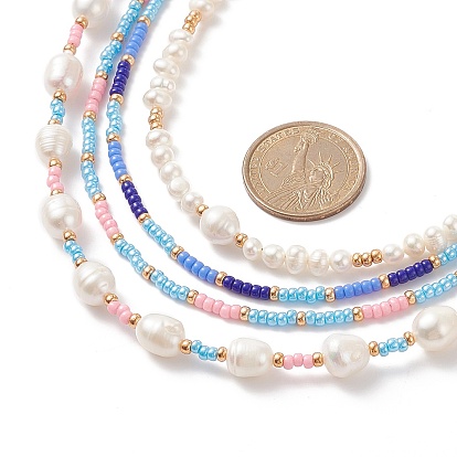 Ensemble de colliers de perles naturelles et de graines de verre de style pcs 4, colliers empilables pour femmes