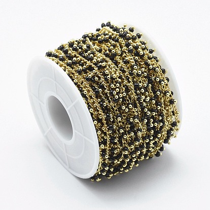 Main chaînes de perles de verre, soudé, avec bobine, chaîne en laiton, or, plaqué longue durée