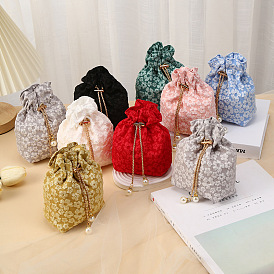 Bolsas de dulces con cordón de flores en relieve de fibra, con la cadena, bolsas de tela para dulces de boda, plaza