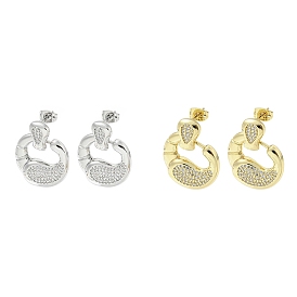 Crab Claw Rack Plating Brass Micro Pave Cubic Zirconia Dangle Stud Earrings, Long-Lasting Plated, Lead Free & Cadmium Free