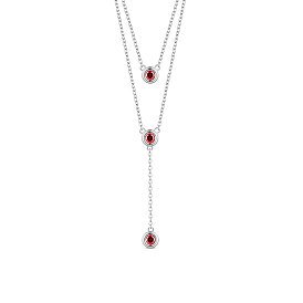 SHEGRACE 925 Sterling Silver Two-Tiered Necklaces, with Three Round Red AAA Cubic Zirconia Pendant