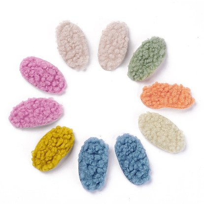 Faux Fur Imitation Lambs Wool Snap Hair Clips, with Stainless Steel Findings, for Girl Hair Decorate, Oval