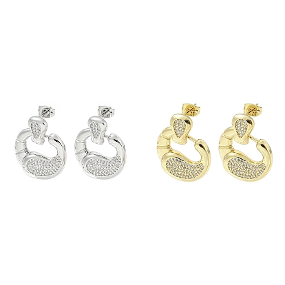 Crab Claw Rack Plating Brass Micro Pave Cubic Zirconia Dangle Stud Earrings, Long-Lasting Plated, Lead Free & Cadmium Free