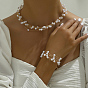 Brass & Imitation Pearls Beads Jewelry Sets for Women, Multi-strand Bracelets & Necklaces