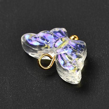 Electroplate Transparent Glass Pendants, AB Color Plated,  Mixed Style, with Brass Findings, Golden, Butterfly