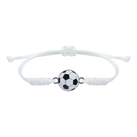 Alloy Enamel Football Link Bracelet, Wax Rope Braided Adjustable Bracelet