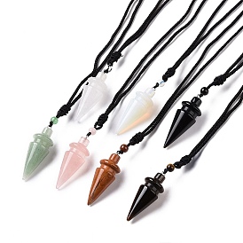 Gemstone Cone Pendant Necklace with Nylon Cord for Women