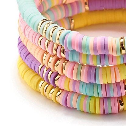 Ensemble de bracelets extensibles de perles heishi en argile polymère et hématite synthétique, bracelets empilables yoga surf femme