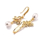 Butterfly with Imitation Pearl Beads Sparkling Cubic Zirconia Dangle Earrings for Her, Real 18K Gold Plated Brass Earrings