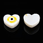 Natural Freshwater Shell Beads, with Enamel, Heart with Evil Eye