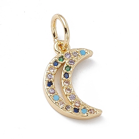 Rack Plating Brass Micro Pave Cubic Zirconia Charms, Cadmium Free & Lead Free, Long-Lasting Plated, with Jump Ring, Crescent Moon Charm