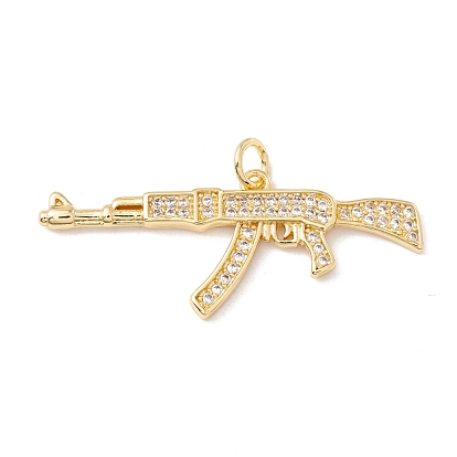 Brass Micro Pave Clear Cubic Zirconia Pendants, with Jump Rings, Cadmium Free & Lead Free, Long-Lasting Plated, Gun