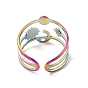 Star & Moon & Sun 304 Stainless Steel Open Cuff Ring Findings, Ring Setting with Round Tray