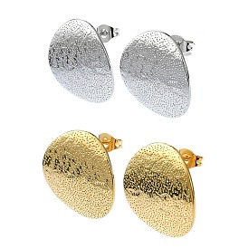 304 Stainless Steel Stud Earrings, Textured Flat Round