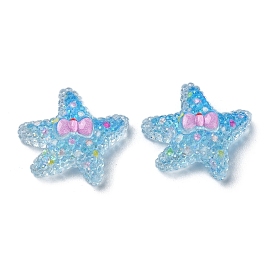 Transparent Epoxy Resin Cabochons, with Paillettes, Starfish with Bowknot