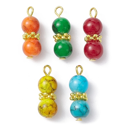 10Pcs 10 Color Glass Round Beaded Pendant, with Alloy and Iron Findings, Gourd Charms
