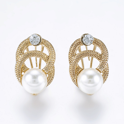 Alloy Rhinestone Stud Earring Findings, with Loop and Acrylic Pearls, Ring