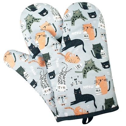 Polyester Oven Mitts, for Bakeware, Winter Warm Mitten Gloves, Christmas Deer/Doll/Cat Pattern
