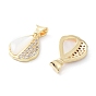 Rack Plating Brass Shell Pendants, with Cubic Zirconia & Shell, Long-Lasting Plated, Teardrop