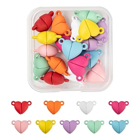 18 Sets 9 Colors Spray Painted Alloy Magnetic Clasps with Loops, Heart
