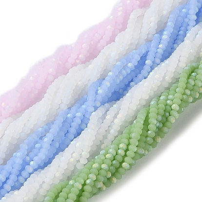 Imitation Jade Glass Beads Strands, Half AB Color Plated, Faceted, Frosted, Rondelle